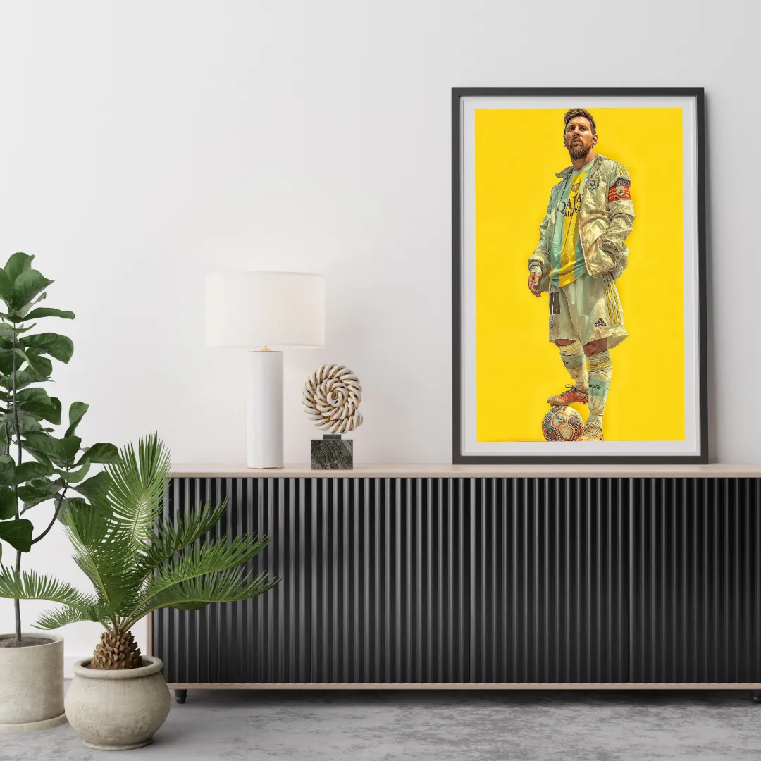 Golden Football Portrait of Messi — digital art print by Lurevi