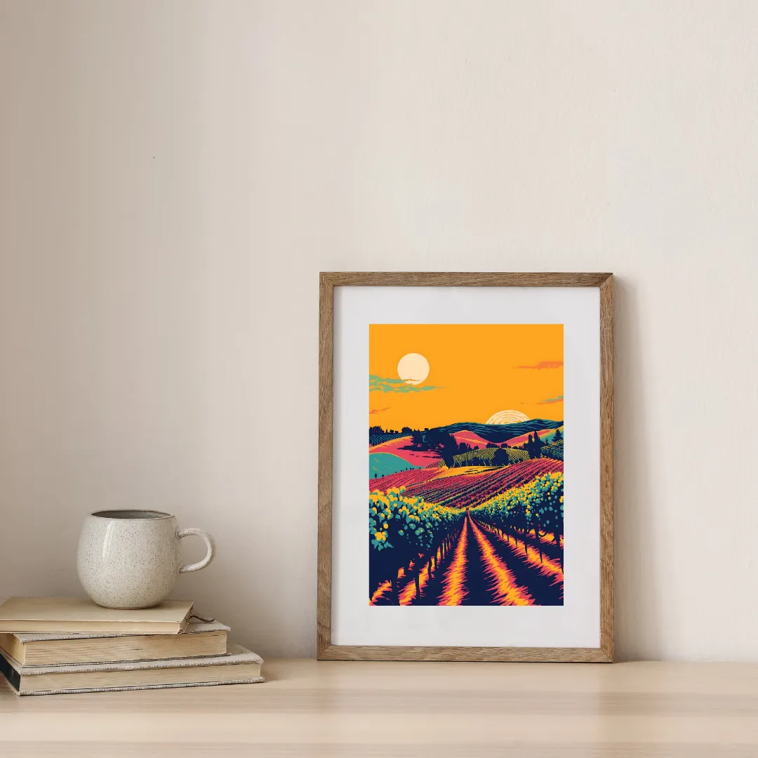 Golden Vineyard Under Setting Sun — digital art print by Lurevi